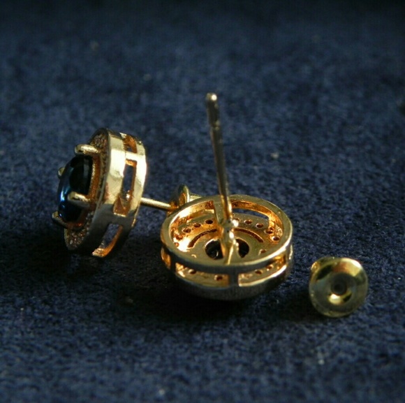 Lab Created Sapphire and Zircon Gold Earrings - Picture 4 of 6